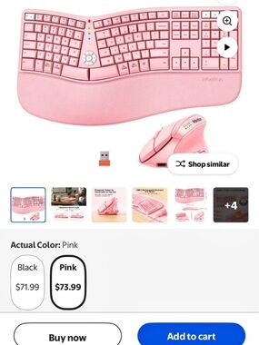Zoom Pink Ergonomic Wireless Keyboard and Mouse Combo